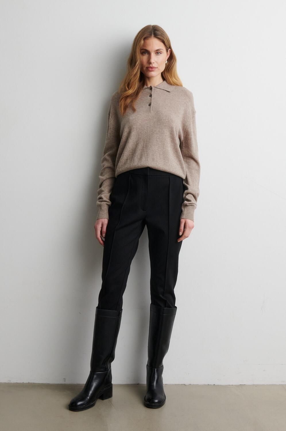 Longo strikket polotrøje - Mid Brown Melange